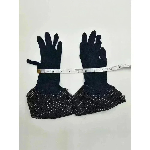 Vtg Van Raalt Women's Navy Blue Polka-dot Ruffle Gloves - Picture 3 of 5